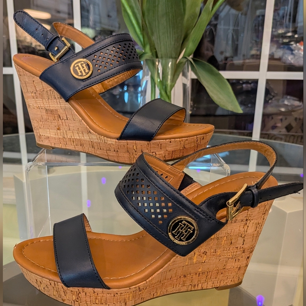 Tommy HILFIGER Navy Wedge Sandals 8